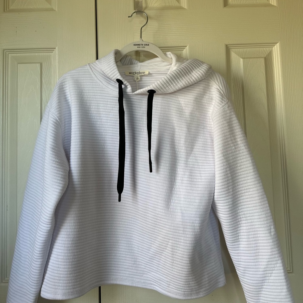 Workshop Republic Clothing Textured White Hoodie with Black Accents